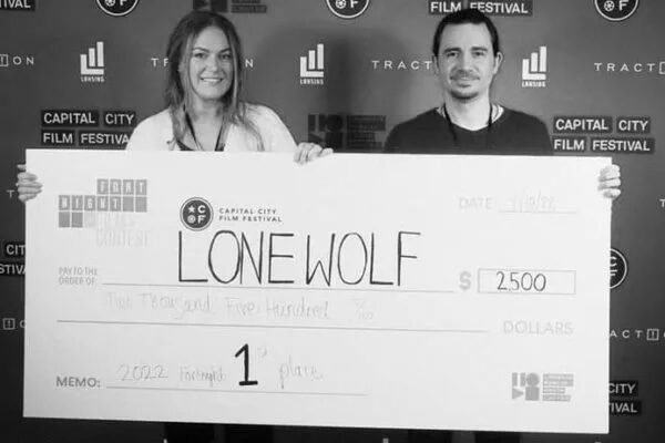 Nick and Brittany Gascho with the Lone Wolf 1st place award — Fortnight Film Competition, Capital City Film Festival, Michigan